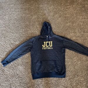 J. America JCU Navy and Gold Hoodie that shimmers with gold flecks throughout.